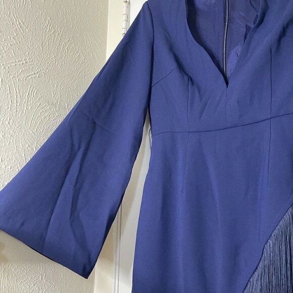 by egreis jocelyn navy blue fringe overlap long sleeve dress size small - Picture 4 of 7